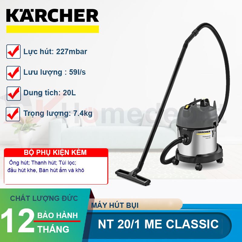 MÁY HÚT BỤI KARCHER KHÔ VÀ ƯỚT NT 20/1 ME CLASSIC-1.428-540.0