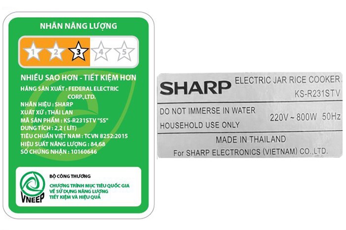 Nồi Cơm Điện Sharp KS-R231STV”SS”