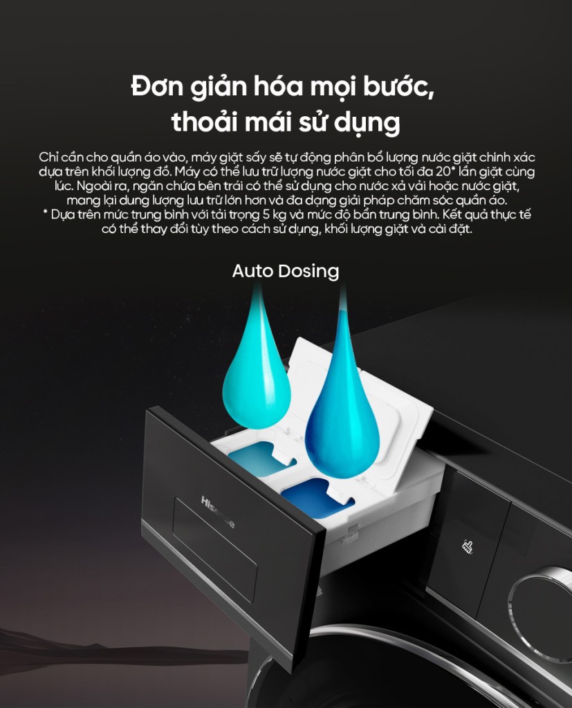 Máy giặt sấy Hisense WD5I1345BBRH là giải pháp chăm sóc quần áo hiện đại với khả năng giặt 13kg, sấy 9kg, phù hợp cho gia đình đông thành viên. Sản phẩm được trang bị nhiều công nghệ nổi bật như Heat Pump, PureSteam, Jet Wash, X Zone Master cùng động cơ Inverter và hệ thống tự động phân bổ nước giặt, nước xả, mang đến trải nghiệm giặt sấy tiện lợi. Thiết kế sang trọng, dung tích lớn và nhiều tính năng thông minh giúp Hisense WD5I1345BBRH đáp ứng hiệu quả nhu cầu giặt giũ hằng ngày của gia đình hiện đại.
